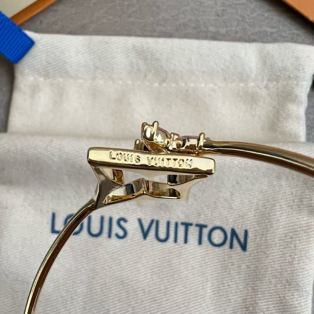 Louis Vuitton Gold Flower Bracelet with Pink Stones
